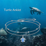 Filigree Turtle /Orca Whale Anklet Bracelet Sterling Silver Beaded Sea Turtle Charm Anklet Bracelet Optional Birthstone