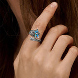 S925 Sterling Silver Turquoise Dragonfly/Highland Cow Spoon Ring Oxidized Wrap Ring  Gifts for Women Girls