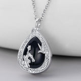 Sterling Silver Black Onyx Rose Hummingbird Urn Necklace for Ashes