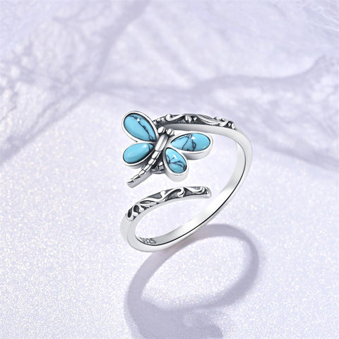 Sterling Silver Dragonfly Ring Butterfly Ring Hummingbird Spoon Ring Oxidized Animal Adjustable Ring for Women