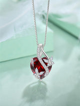 Sterling Silver Heart Birthstone Butterfly Pendant Necklace