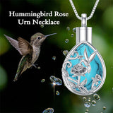 Sterling Silver Turquoise Hummingbird &Rose Urn Necklace for Ashes