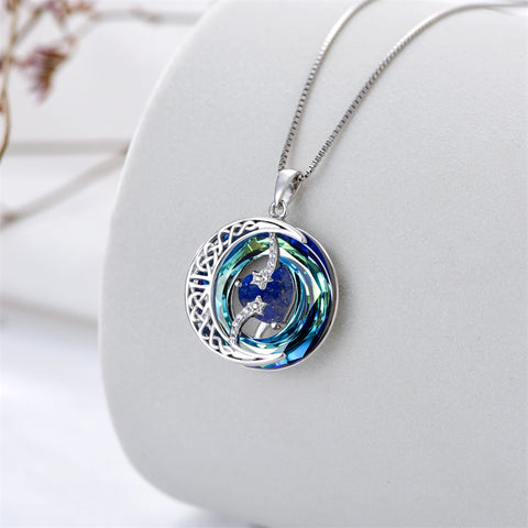 Sterling Silver Crystal Heart Birthstone Moon Star Pendant Necklace