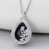 Sterling Silver Black Onyx Rose Hummingbird Urn Necklace for Ashes