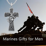 Sterling Silver Marines Cross Pendant Necklace for Men