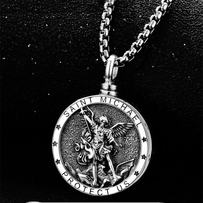 Sterling Silver Saint Michael Urn Necklace for Ashes With Engraved ...