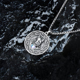 Sterling Silver Moonstone Wolf Protection Pendant Necklace