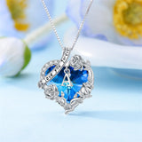 Sterling Silver  Blue Heart Crystal Initial A-Z Letter Rose Pendant Necklace Engraved with  I Love You Forever