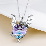 Sterling Silver Heart Crystal Dragon Pendant Necklace