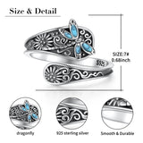 S925 Sterling Silver Turquoise Dragonfly/Highland Cow Spoon Ring Oxidized Wrap Ring  Gifts for Women Girls