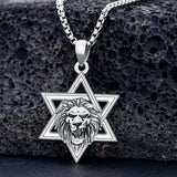 Sterling Silver Star Of David Lion Pendant Necklace