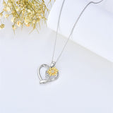 Sterling Silver Heart Natural Diamond Sunflower Pendant Necklace