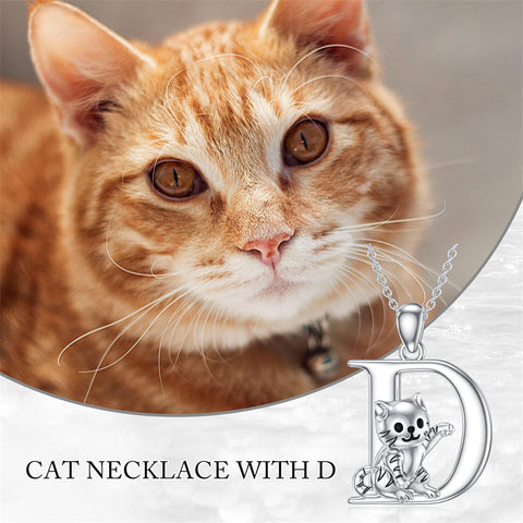 Sterling Silver Initial Cat Pendant Necklace