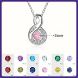 10K 14K 18K Gold Personalized Engraved &Birthstone Infinity Pendant Necklace