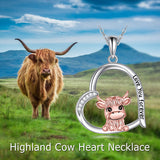 Highland Cow Necklace Sterling Silver Heart Highland Cow Pendant Necklace Scottish Jewelry for Women Cow Lover Gifts