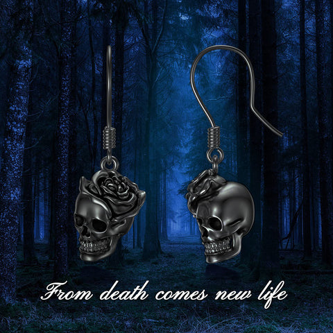 Sterling Silver Gothic Skull Dangle Earrings