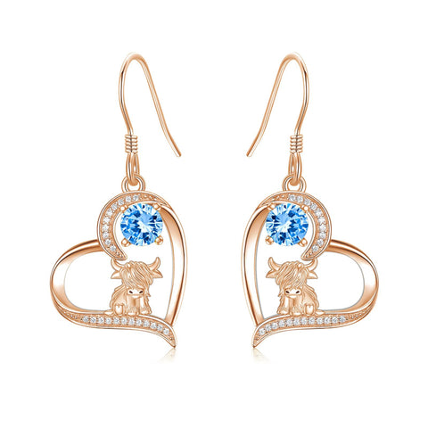 10K 14K 18K Gold Highland Cow Animal Earrings