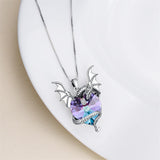 Sterling Silver Heart Crystal Dragon Pendant Necklace