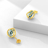 10K 14K 18K Gold Round Moss Agate Stud Earrings