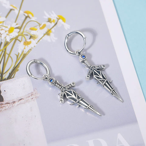 Sterling Silver Medieval Sword  Hoop Earrings