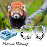 925 Sterling Silver Raccoon Cat Hoop Earrings