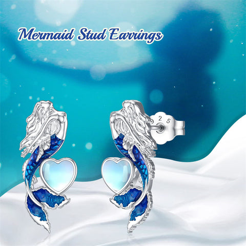 Sterling Silver Mermaid Stud Earrings