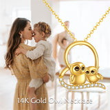 14K Yellow Gold 5A Cubic Zirconia Owl Pendant Necklace