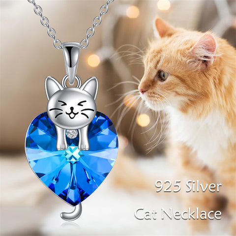 Sterling Silver Crystal Birthstone Cat Dog Pendant Necklace