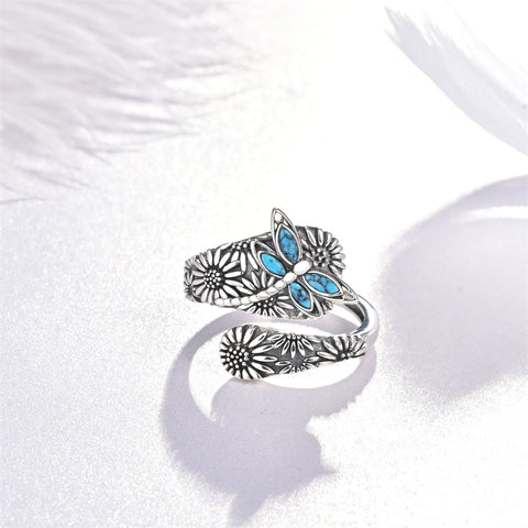 Sterling Silver Dragonfly Ring Butterfly Ring Hummingbird Spoon Ring Oxidized Animal Adjustable Ring for Women