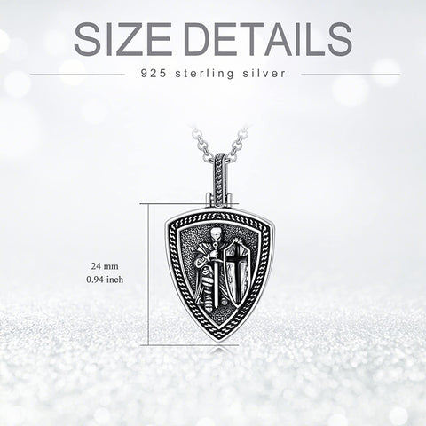 Sterling Silver Knights Templar & Cross Shield Pendant Necklace for Men