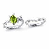 Sterling Silver 10K 14K 18K Gold 1ct Pear Shaped Gemstone Deco Vine Leaf Gemstone  Engagement Ring Wedding Ring Sets