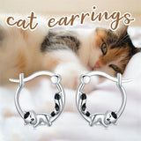 925 Sterling Silver Raccoon Cat Hoop Earrings