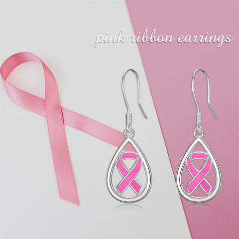 Sterling Silver Breast Cancer Awareness Drop Earrings