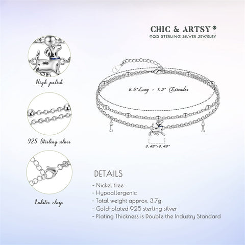 Sterling Silver Multi-layered Animal Anklet