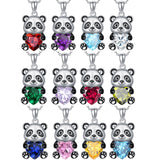 Sterling Silver Heart Birthstone Panda Pendant Necklace