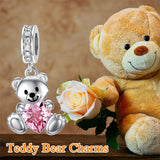 Sterling Silver Crystal Teddy Bear Bead Charms