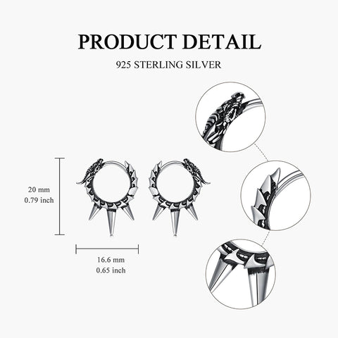 Sterling Silver Spike Dragon Stud Earrings Hoop Earrings