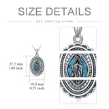 Sterling Silver Turquoise Virgin Mary Protection Pendant Necklace