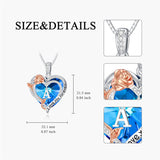 Sterling Silver Heart Crystal Initial Rose Pendant Necklace