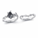 Sterling Silver 10K 14K 18K Gold 1ct Pear Shaped Gemstone Deco Vine Leaf Gemstone  Engagement Ring Wedding Ring Sets