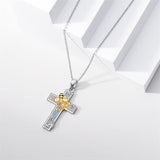 Sterling Silver Bee Cross & Sunflower Pendant Necklace  with Opal