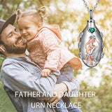 Sterling Silver Father Daughter Urn Necklace for Ashes Engraved with Always in My Heart