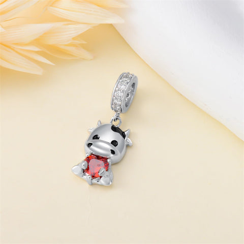 Sterling Silver 12 Months Birthstone Cow Charm Beads