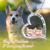 Sterling Silver Corgi Dog Pendant Necklace Engraved with I Love You Forever