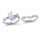 Sterling Silver 10K 14K 18K Gold 1ct Pear Shaped Gemstone Deco Vine Leaf Gemstone  Engagement Ring Wedding Ring Sets