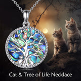 Cat Necklace for Women Sterling Silver Tree of Life Pendant Necklace Abalone Jewelry Gifts