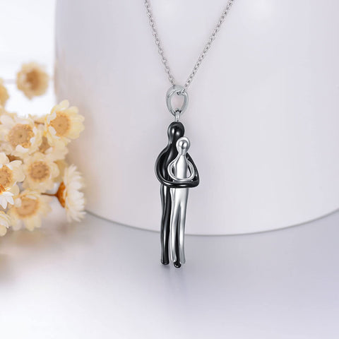 Sterling Silver Hug Couple Pendant Necklace Gift