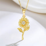 14K Yellow Gold Moissanite Sunflower Pendant Necklace