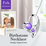 10 14 18K Gold Personalized Engaved Double Heart Birthstone Pendant Necklace