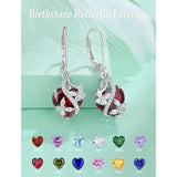 Sterling Silver Heart Birthstone Butterfly Leverback Earrings